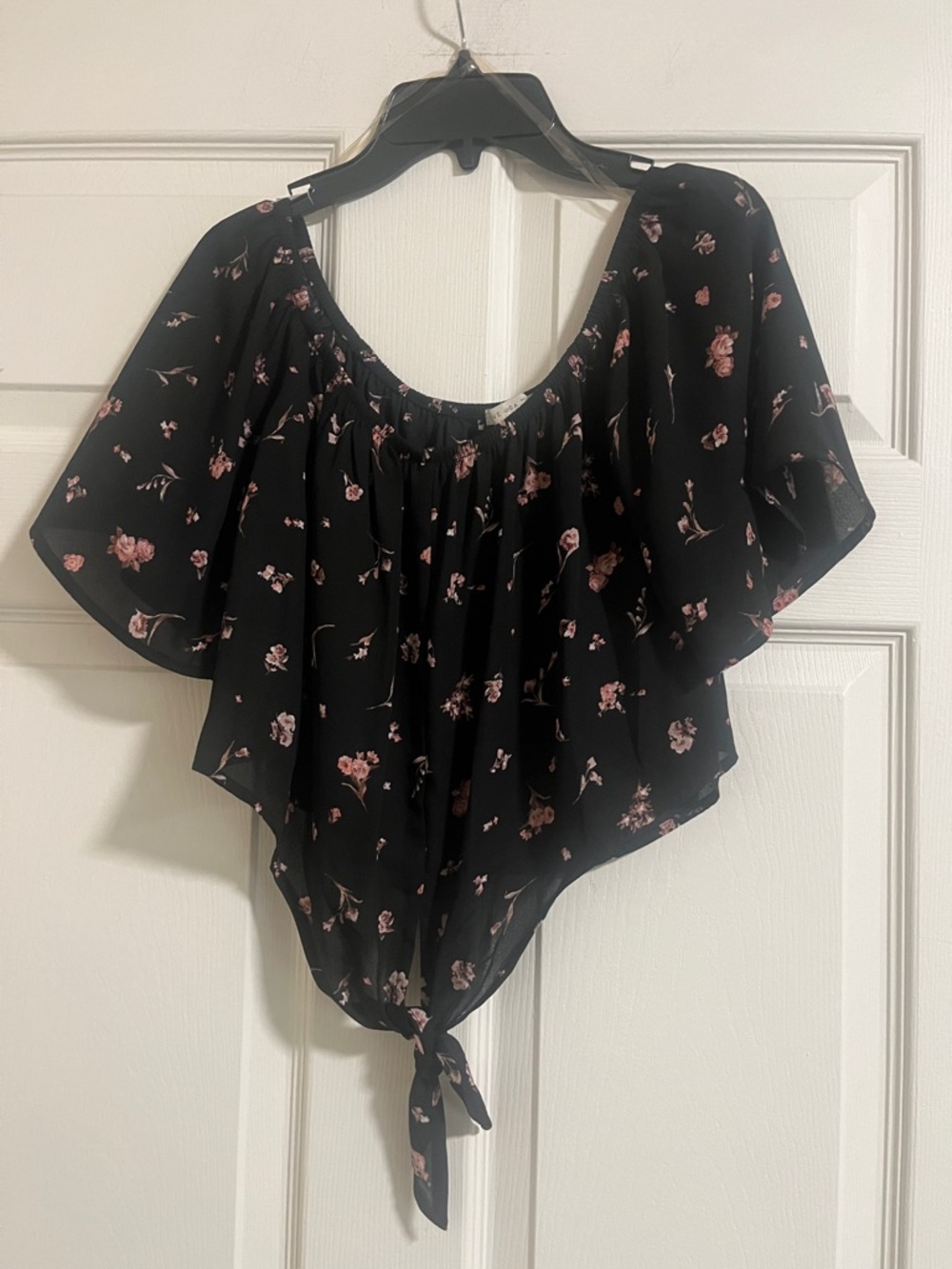 Active USA Black Floral Tie-Front Camisole with Pink Accents